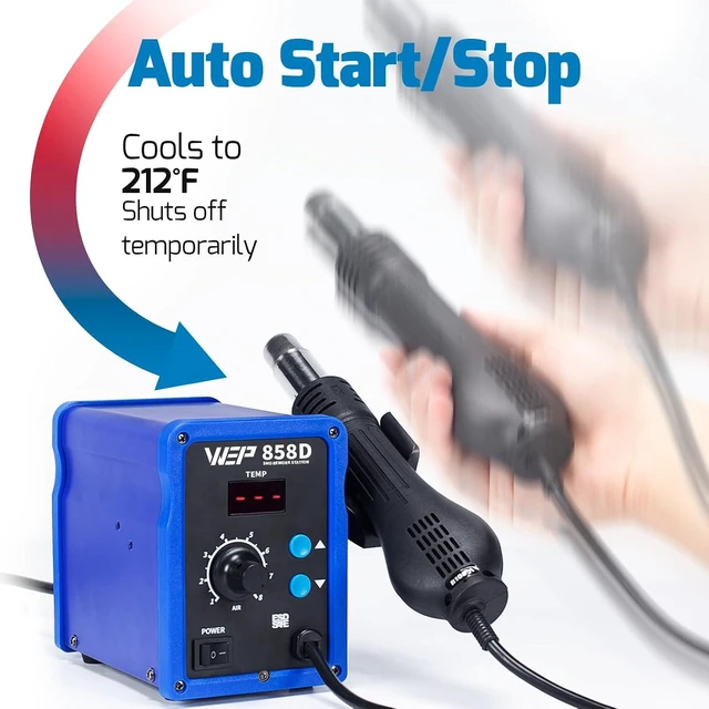 Alt view image 3 of 7 - 858D Hot Air Rework Soldering Station with Temperature Control, Adjustable Air Volume, Digital Display for SMD Soldering with 4 Extra Hot Air Nozzles