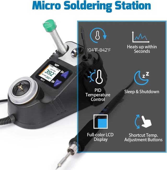 Alt view image 2 of 7 - 982-V Micro Soldering kit with 5 C245 Soldering Iron Tips, Temperature Control, Sleep Mode, Auto Shutdown and LCD Display