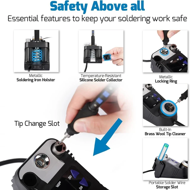 Alt view image 7 of 7 - 982-V Micro Soldering kit with 5 C245 Soldering Iron Tips, Temperature Control, Sleep Mode, Auto Shutdown and LCD Display