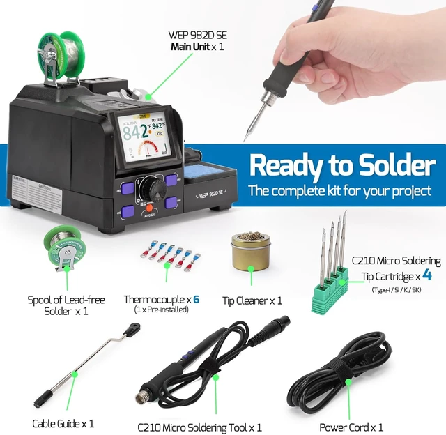 Alt view image 7 of 7 - 982D SE 200W 1S Heating Precision Soldering Iron Station for Electronics Repair & DIY with 4 C210 Tips, 194°F-842°F, 4 Preset Channels, Auto Temp. Calibration, Sleep Mode, °C/°F, ESD Safe