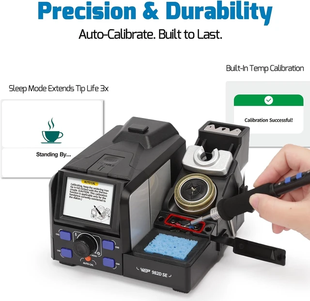 Alt view image 2 of 7 - 982D SE 200W 1S Heating Precision Soldering Iron Station for Electronics Repair & DIY with 4 C210 Tips, 194°F-842°F, 4 Preset Channels, Auto Temp. Calibration, Sleep Mode, °C/°F, ESD Safe