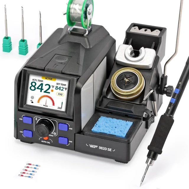 Main image of 982D SE 200W 1S Heating Precision Soldering Iron Station for Electronics Repair & DIY with 4 C210 Tips, 194°F-842°F, 4 Preset Channels, Auto Temp. Calibration, Sleep Mode, °C/°F, ESD Safe
