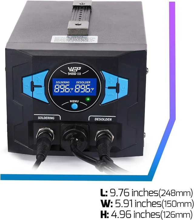 Alt view image 2 of 7 - 948D III Upgraded 2-IN-1 ESD Safe Soldering Desoldering Station with Fast-Heating Desoldering Gun & Soldering Iron, Sleep Mode, Automatic Shutdown, Temperature Calibration with 31 Pcs Accessories