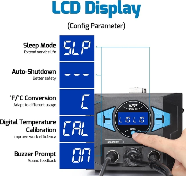 Alt view image 4 of 7 - 948D III Upgraded 2-IN-1 ESD Safe Soldering Desoldering Station with Fast-Heating Desoldering Gun & Soldering Iron, Sleep Mode, Automatic Shutdown, Temperature Calibration with 31 Pcs Accessories