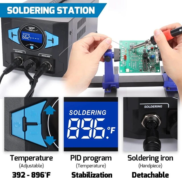 Alt view image 5 of 7 - 948D III Upgraded 2-IN-1 ESD Safe Soldering Desoldering Station with Fast-Heating Desoldering Gun & Soldering Iron, Sleep Mode, Automatic Shutdown, Temperature Calibration with 31 Pcs Accessories