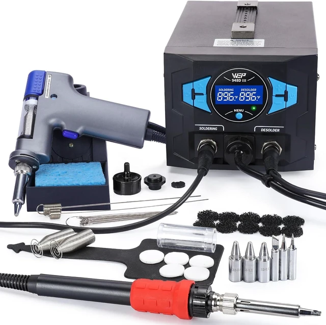 Main image of 948D III Upgraded 2-IN-1 ESD Safe Soldering Desoldering Station with Fast-Heating Desoldering Gun & Soldering Iron, Sleep Mode, Automatic Shutdown, Temperature Calibration with 31 Pcs Accessories