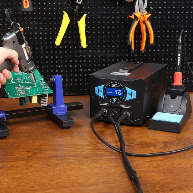 Alt view image 6 of 7 - 948D III Upgraded 2-IN-1 ESD Safe Soldering Desoldering Station with Fast-Heating Desoldering Gun & Soldering Iron, Sleep Mode, Automatic Shutdown, Temperature Calibration with 31 Pcs Accessories