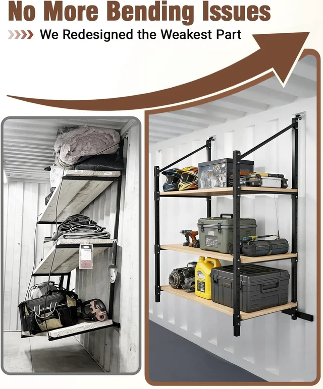 Alt view image 5 of 7 - Shipping Container Shelving Brackets, D-Ring Mount, 3-Tier, 2-Pack, Heavy-Duty Steel Rack Shelves Supports for DIY Cargo Container Shelf Storage of Tools Equipment in Garages Farms Workshops
