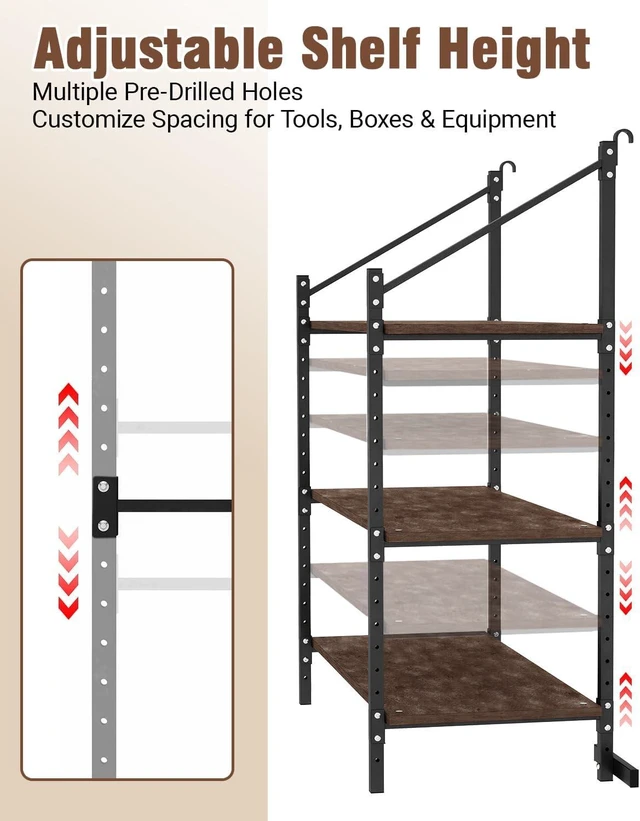 Alt view image 7 of 7 - Shipping Container Shelving Brackets, D-Ring Mount, 3-Tier, 2-Pack, Heavy-Duty Steel Rack Shelves Supports for DIY Cargo Container Shelf Storage of Tools Equipment in Garages Farms Workshops