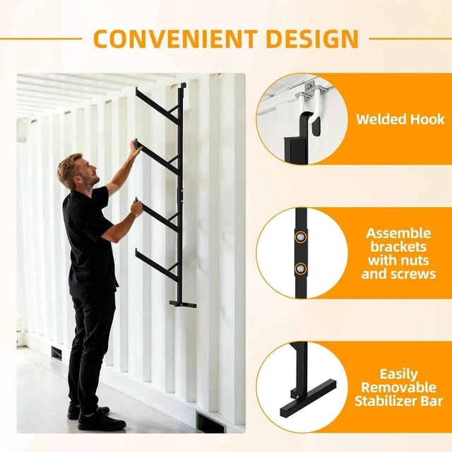 Alt view image 5 of 7 - 4 Pack Shipping Container Shelving Brackets, 67"H x 15"W Bracket Adjustable Heavy Duty Steel Cargo Shipping Container Shelves, 4-Tier Power Coated Shipping Container for Organization, Black