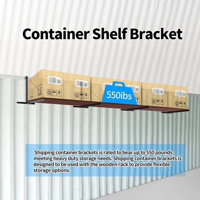 Alt view image 2 of 7 - 4 Pack Shipping Container Shelf Brackets 18.98 D x 13.58 H Easy Install, Cargo Container Shelving Brackets Easy to Hang and Remove Heavy Duty Design