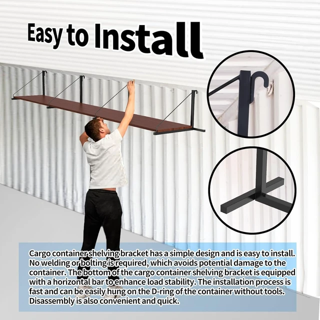 Alt view image 4 of 7 - 4 Pack Shipping Container Shelf Brackets 18.98 D x 13.58 H Easy Install, Cargo Container Shelving Brackets Easy to Hang and Remove Heavy Duty Design