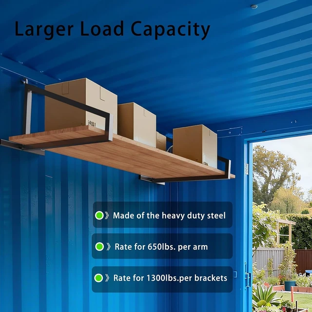 Alt view image 4 of 5 - 2-Pack Heavy Duty Shipping Container Shelving, Shipping Container Shelf Brackets, Powder Coated Steel, 1300 lbs Cargo Shelves in Trailers & Storage Units, Easy Assembly 2 PACK