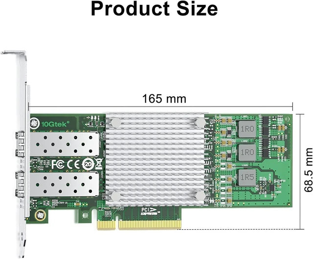 Alt view image 2 of 4 - 10Gb PCIe NIC Network Card with Broadcom BCM57810S, Dual SFP+ Port with Broadcom BCM57810S Chipset, 10G PCI Express Ethernet LAN Adapter, Support Windows Server/Windows/Linux/VMware