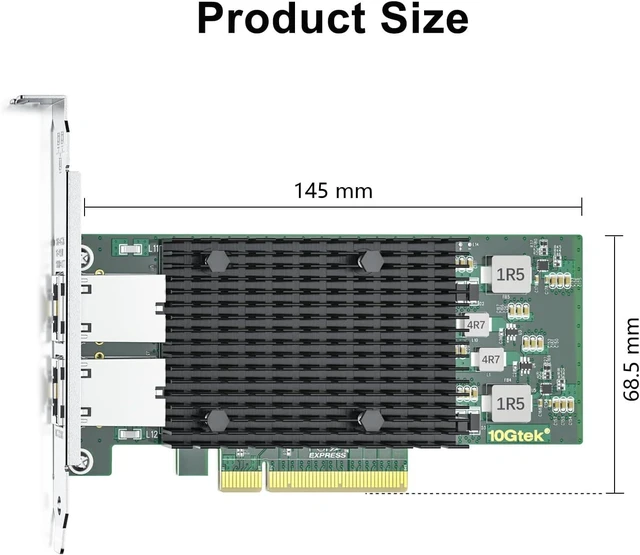 Alt view image 3 of 6 - 10Gb Dual RJ45 Port Network Card with X540 Controller, PCIe Ethernet LAN Adapter for Windows/Linux/ESX Servers, Compare to Intel X540-T2