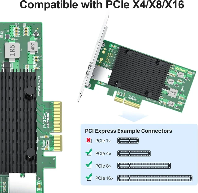 Alt view image 2 of 5 - 10Gb PCIe RJ45 NIC Network Card, Compare to Intel X550-T1 with Intel X550-AT2 Controller, Single Copper RJ45 Port, PCI Express Ethernet LAN Adapter, Support Windows Server/Linux/ESX