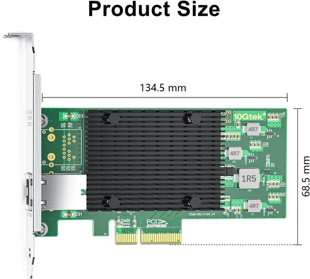 Alt view image 4 of 5 - 10Gb PCIe RJ45 NIC Network Card, Compare to Intel X550-T1 with Intel X550-AT2 Controller, Single Copper RJ45 Port, PCI Express Ethernet LAN Adapter, Support Windows Server/Linux/ESX