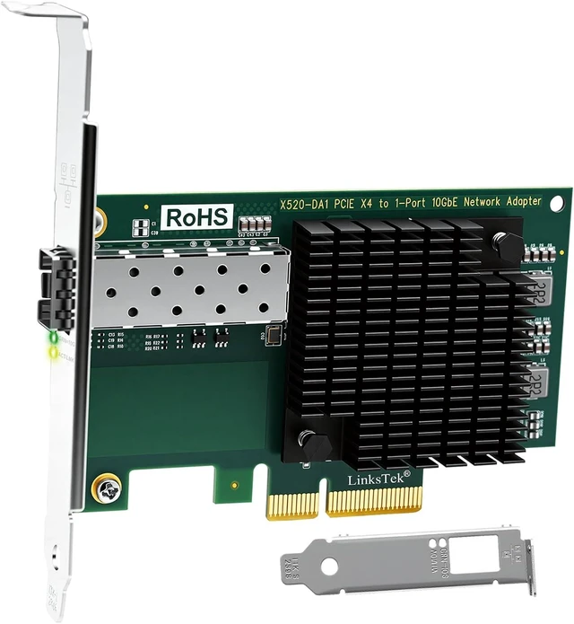 Main image of 10Gb/s SFP+ Fiber Port Ethernet Adapter for NAS & Desktop PCs. PCIE x4 Interface to 10Gb/s SFP+ Fiber Port NIC Card for Gaming, Intel 82599ES 10GbE Ethernet Controller (X520-DA1)