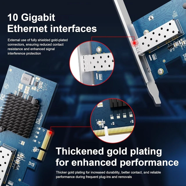 Alt view image 3 of 7 - 10Gb PCIe NIC Network Card, Intel 82599EN SFP+, X520-DA1 Compatible Single-port 10GbE adapter for NAS and servers, any-vendor DAC or fiber optics, x4 or x8 slot, low and full-height brackets
