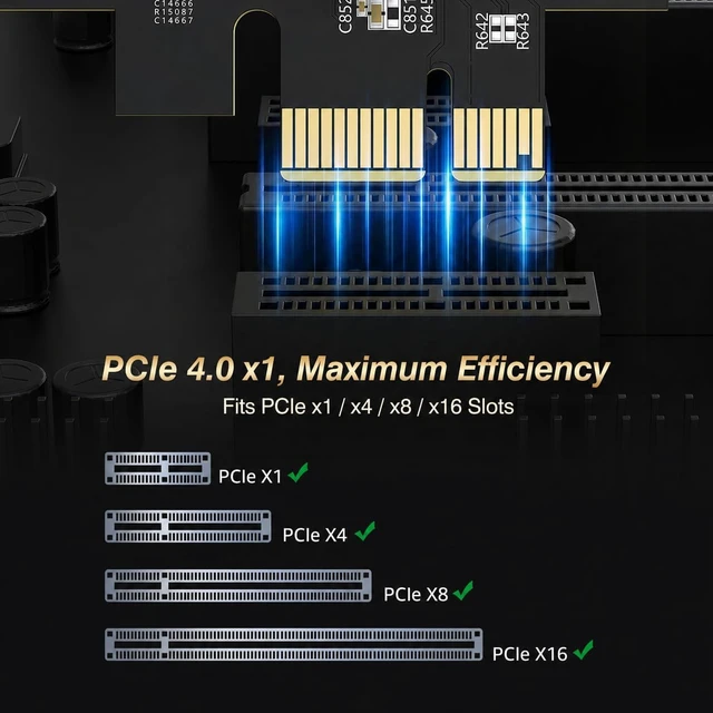 Alt view image 2 of 7 - 10Gb PCIe Network Card, 10GbE RJ45 Ethernet Card with Realtek RTL8127AT, Multi-Gig 10G/5G/2.5G/1G NIC Adapter for PC, NAS & Server, PCIe 4.0 x1, Windows 10/11/Linux