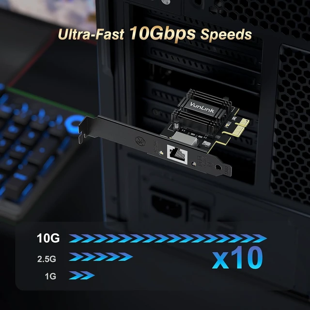 Alt view image 5 of 7 - 10Gb PCIe Network Card, 10GbE RJ45 Ethernet Card with Realtek RTL8127AT, Multi-Gig 10G/5G/2.5G/1G NIC Adapter for PC, NAS & Server, PCIe 4.0 x1, Windows 10/11/Linux