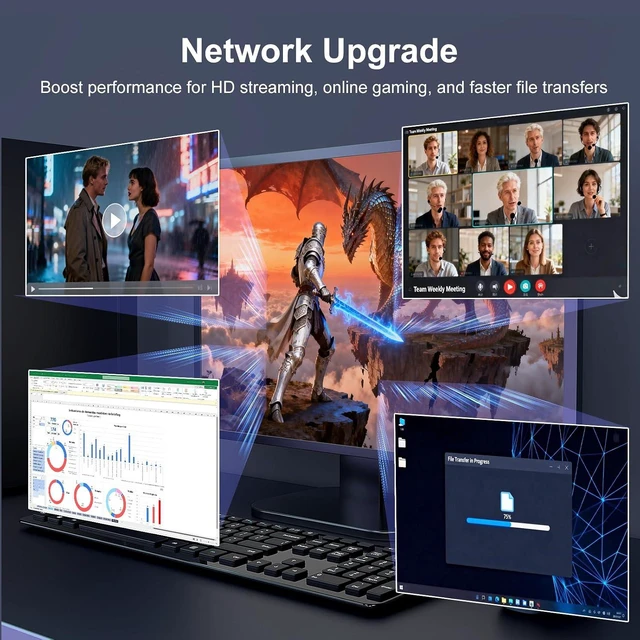 Alt view image 6 of 6 - 2.5Gb PCIe Network Card, Multi-Gigabit 2.5G Ethernet Card, Realtek RTL8125B LAN Adapter, 2.5Gbps/1Gbps/100Mbps NIC Card for Desktop PCs, Gaming, Windows & Linux Compatible