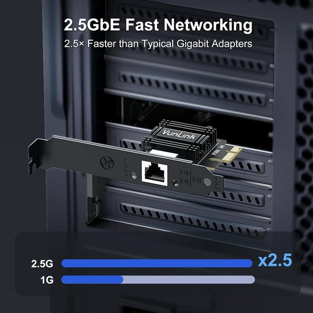 Alt view image 5 of 6 - 2.5Gb PCIe Network Card, Multi-Gigabit 2.5G Ethernet Card, Realtek RTL8125B LAN Adapter, 2.5Gbps/1Gbps/100Mbps NIC Card for Desktop PCs, Gaming, Windows & Linux Compatible