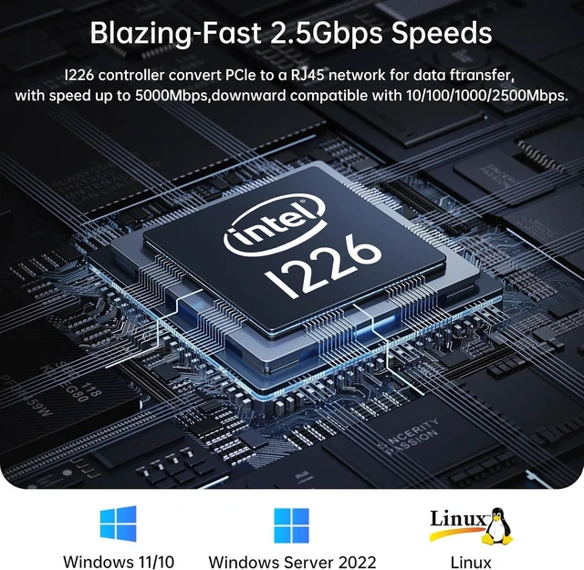 Alt view image 2 of 7 - 2.5Gb PCIe Network Card with Intel I226-V Chip, 2500M/1000M/100M Network Adapter NIC, PCIe 3.1 X1, PCI Express Gigabit Ethernet Card for Windows 10/11, Linux Kernel 5.16.18/RHEL8.6, VMware ESXi8.0