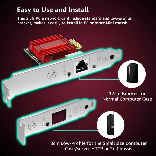 Alt view image 4 of 7 - 2.5Gb PCIe Network Card, 2500Mbps Ethernet Interface Adapter, with Realtek RTL8125B, Wake on LAN, 2.5G NIC Compatible with Windows/Linux/MAC OS