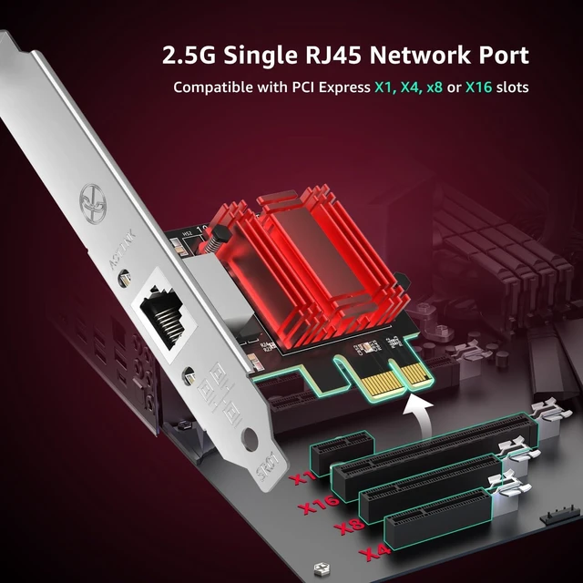 Alt view image 7 of 7 - 2.5Gb PCIe Network Card, 2500Mbps Ethernet Interface Adapter, with Realtek RTL8125B, Wake on LAN, 2.5G NIC Compatible with Windows/Linux/MAC OS