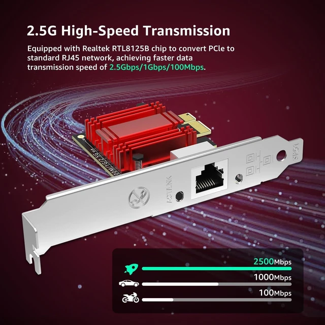 Alt view image 2 of 7 - 2.5Gb PCIe Network Card, 2500Mbps Ethernet Interface Adapter, with Realtek RTL8125B, Wake on LAN, 2.5G NIC Compatible with Windows/Linux/MAC OS