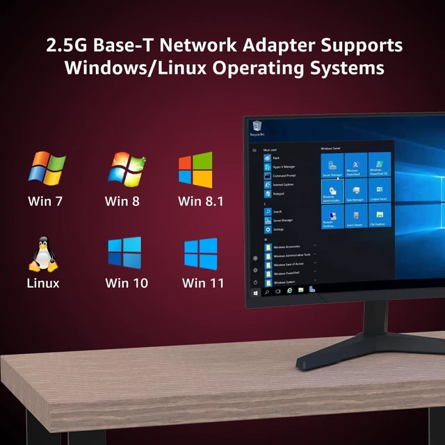 Alt view image 3 of 7 - 2.5Gb PCIe Network Card, 2500Mbps Ethernet Interface Adapter, with Realtek RTL8125B, Wake on LAN, 2.5G NIC Compatible with Windows/Linux/MAC OS