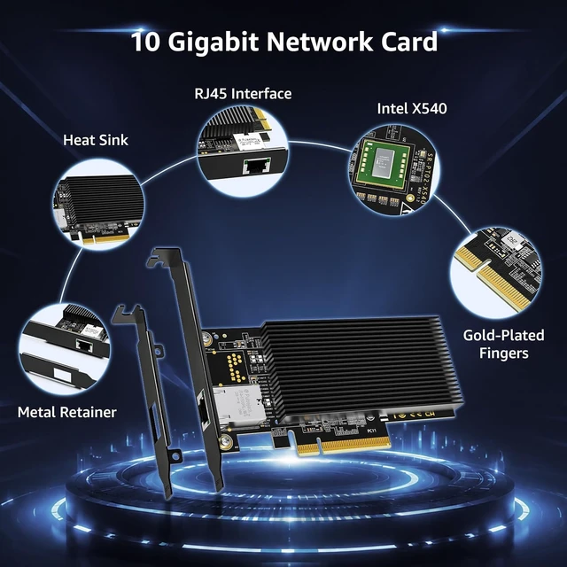 Alt view image 7 of 7 - 10Gb RJ45 PCI-E Network Card with X540 Controller, X540-1T 10Gb Ethernet Adapter with Single 10Gbe PCI-E NIC, Support Windows/Linux/ESX Servers