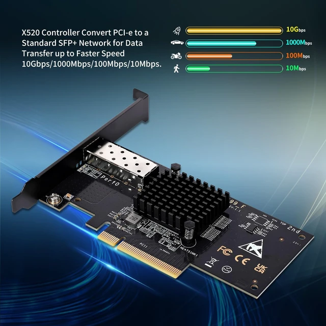 Alt view image 6 of 7 - 10Gb PCI-E NIC with 82599EN(X520-DA1) Controller, Single Port SFP+ PCI-E Network Card, Supports Windows/Windows Server/VMware