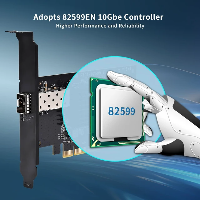 Alt view image 7 of 7 - 10Gb PCI-E NIC with 82599EN(X520-DA1) Controller, Single Port SFP+ PCI-E Network Card, Supports Windows/Windows Server/VMware