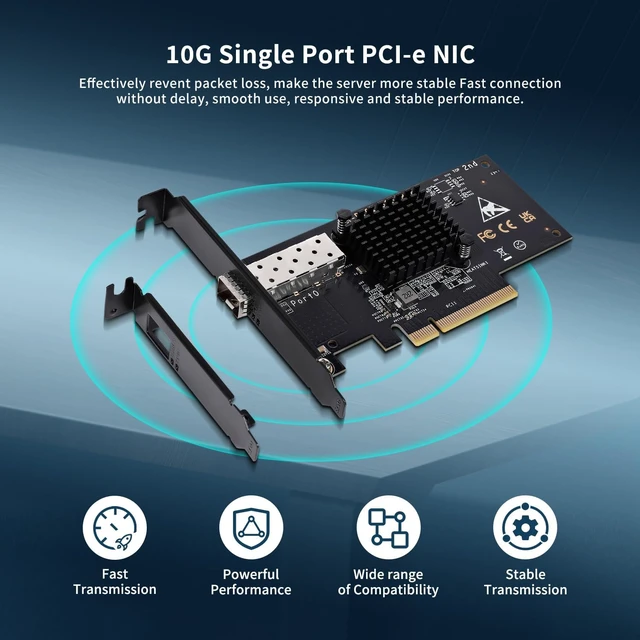 Alt view image 3 of 7 - 10Gb PCI-E NIC with 82599EN(X520-DA1) Controller, Single Port SFP+ PCI-E Network Card, Supports Windows/Windows Server/VMware