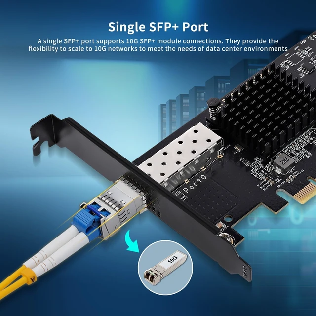 Alt view image 4 of 7 - 10Gb PCI-E NIC with 82599EN(X520-DA1) Controller, Single Port SFP+ PCI-E Network Card, Supports Windows/Windows Server/VMware