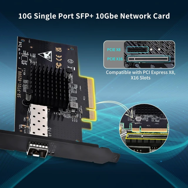 Alt view image 5 of 7 - 10Gb PCI-E NIC with 82599EN(X520-DA1) Controller, Single Port SFP+ PCI-E Network Card, Supports Windows/Windows Server/VMware