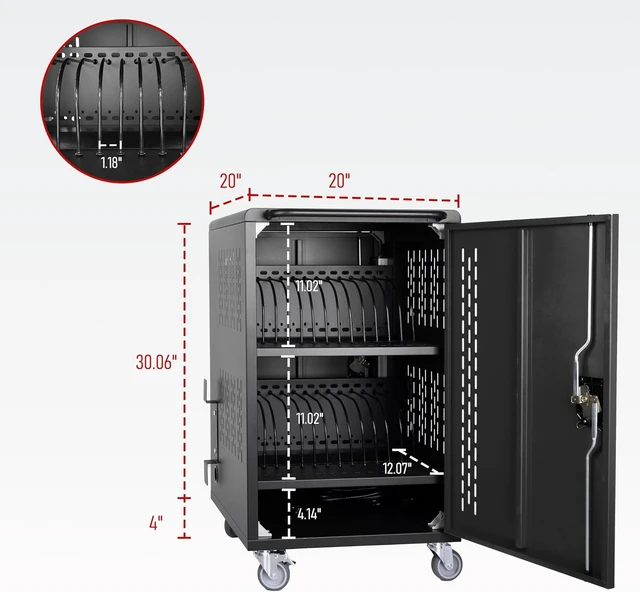 Alt view image 2 of 7 - 32-Bay Charging Cart for Chromebooks, Laptops, Tablets & iPads, Ideal Laptop Charging Station with Casters & Lockable Cabinet, Fits Devices Up to 15.6-Inch, Designed for Classroom, School