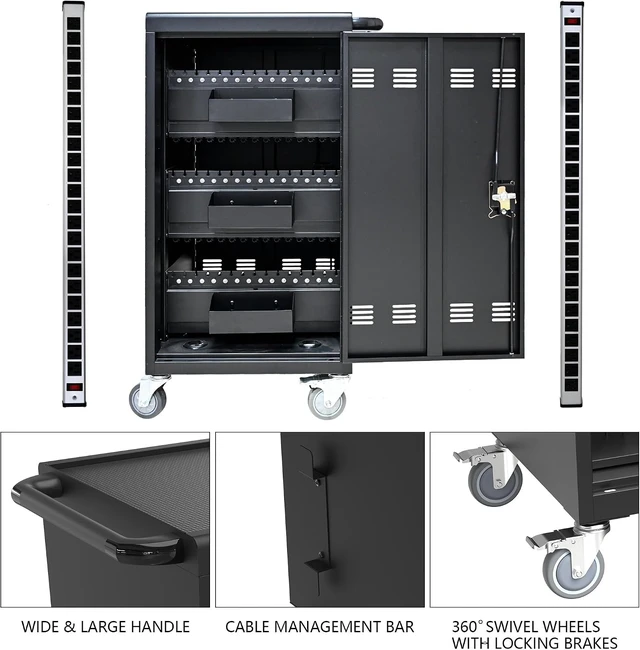 Alt view image 2 of 4 - 45-Bay Charging Cart for Chromebooks, Laptops, Tablets & iPads, Ideal Laptop Charging Station with Casters & Lockable Cabinet, Fully Assembled Frame, Designed for Classroom, School, Office