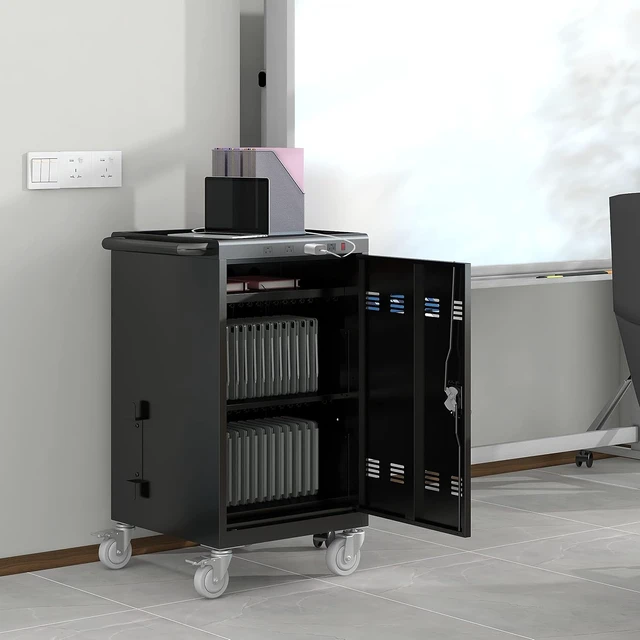 Alt view image 4 of 4 - 35-Bay Charging Cart for Chromebooks, Laptops, Tablets & iPads, Ideal Laptop Charging Station with Casters & Lockable Cabinet, Fully Assembled Frame, Designed for Classroom, School, Office