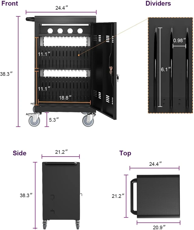 Alt view image 2 of 4 - 35-Bay Charging Cart for Chromebooks, Laptops, Tablets & iPads, Ideal Laptop Charging Station with Casters & Lockable Cabinet, Fully Assembled Frame, Designed for Classroom, School, Office