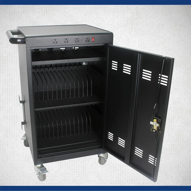 Alt view image 3 of 4 - 35-Bay Charging Cart for Chromebooks, Laptops, Tablets & iPads, Ideal Laptop Charging Station with Casters & Lockable Cabinet, Fully Assembled Frame, Designed for Classroom, School, Office
