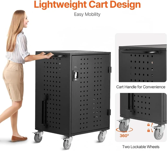 Alt view image 3 of 7 - Charging Cart, 32-Bay Mobile Charging Station, Max 15.6" Screen Size, Chromebook, iPads, Tablet and Laptop Charging Cart for Office and Classroom, Plug-and-Play, Easy Setup