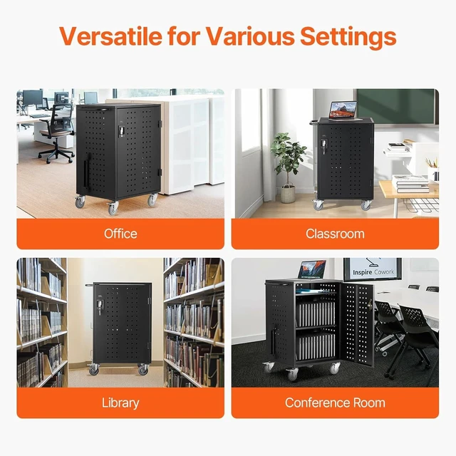 Alt view image 6 of 7 - Charging Cart, 32-Bay Mobile Charging Station, Max 15.6" Screen Size, Chromebook, iPads, Tablet and Laptop Charging Cart for Office and Classroom, Plug-and-Play, Easy Setup