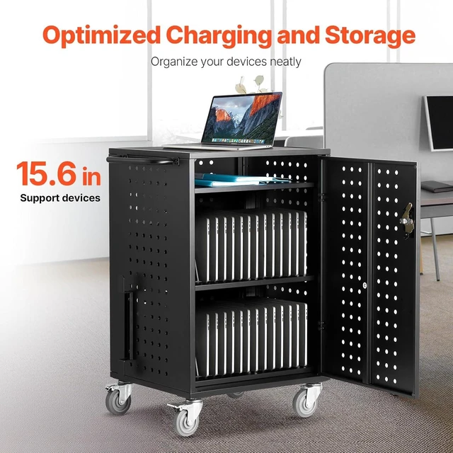 Alt view image 2 of 7 - Charging Cart, 32-Bay Mobile Charging Station, Max 15.6" Screen Size, Chromebook, iPads, Tablet and Laptop Charging Cart for Office and Classroom, Plug-and-Play, Easy Setup