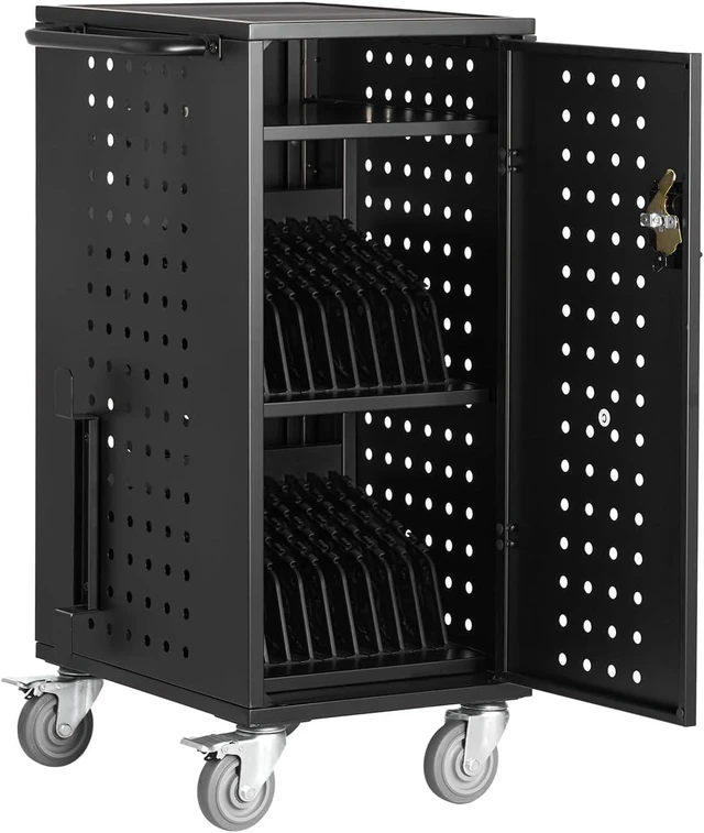 Main image of Laptop Cart, 20 Device Mobile Charging Cart, Up to 15.6" Screen Size Office and Classroom Charging Station for Chromebook, iPads, Tablet and Laptop, Plug-and-Play, Easy Setup
