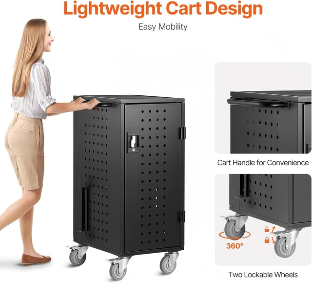 Alt view image 7 of 7 - Laptop Cart, 20 Device Mobile Charging Cart, Up to 15.6" Screen Size Office and Classroom Charging Station for Chromebook, iPads, Tablet and Laptop, Plug-and-Play, Easy Setup