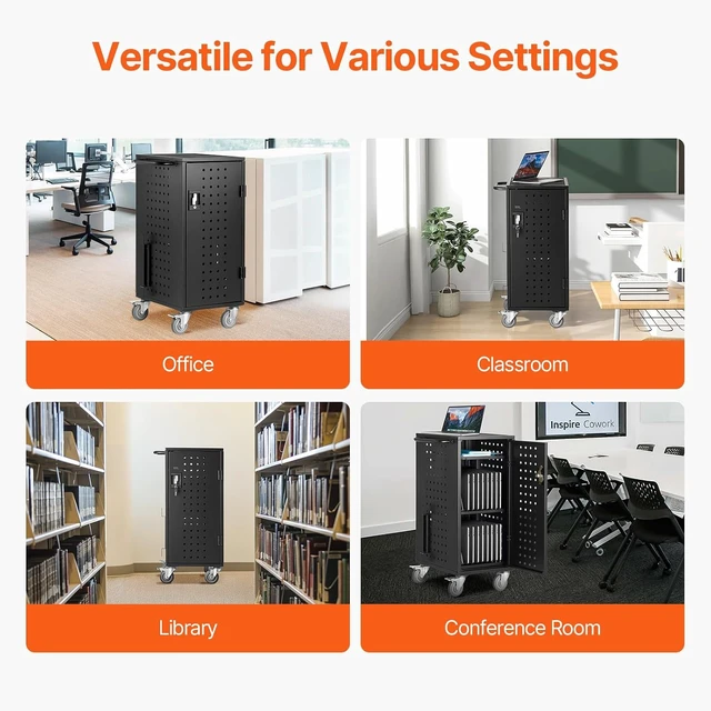 Alt view image 3 of 7 - Laptop Cart, 20 Device Mobile Charging Cart, Up to 15.6" Screen Size Office and Classroom Charging Station for Chromebook, iPads, Tablet and Laptop, Plug-and-Play, Easy Setup
