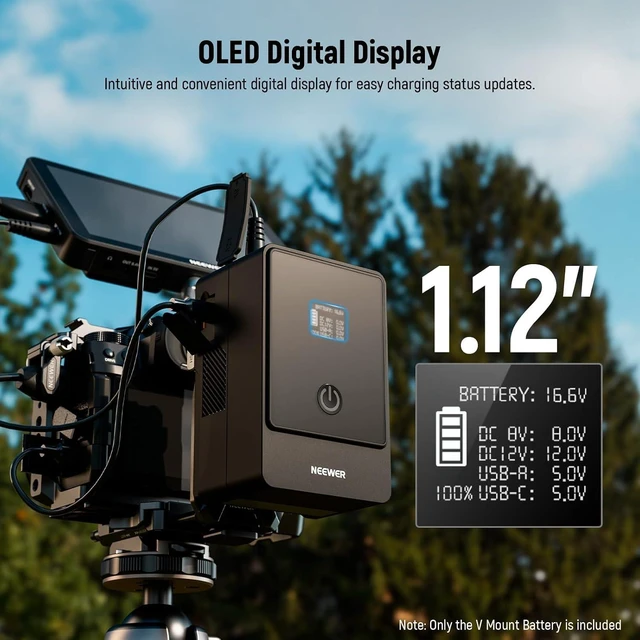 Alt view image 6 of 6 - V Mount Battery PS099E, PD65W, 99Wh, 6800mAh Mini V Lock Battery, 2.5h Fully Charged, PD3.0 Fast Charging, D Tap, USB C, USB A, BP, Dual DC Ports, for Cameras Camcorders Monitors Video Lights